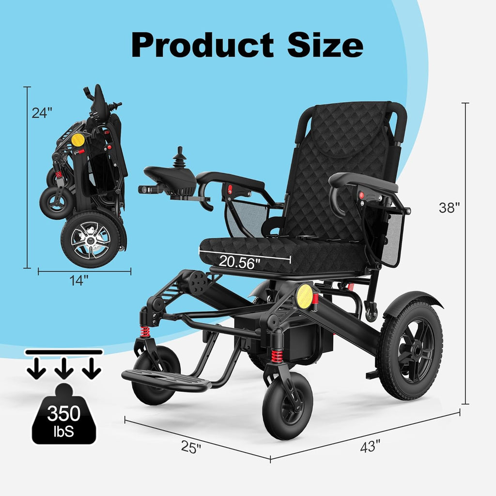 Foldable Electric Wheelchair with Dual Motor, 30-Mile Range, 350 lb Capacity, 2-Year Warranty – Portable Mobility Aid for Adults