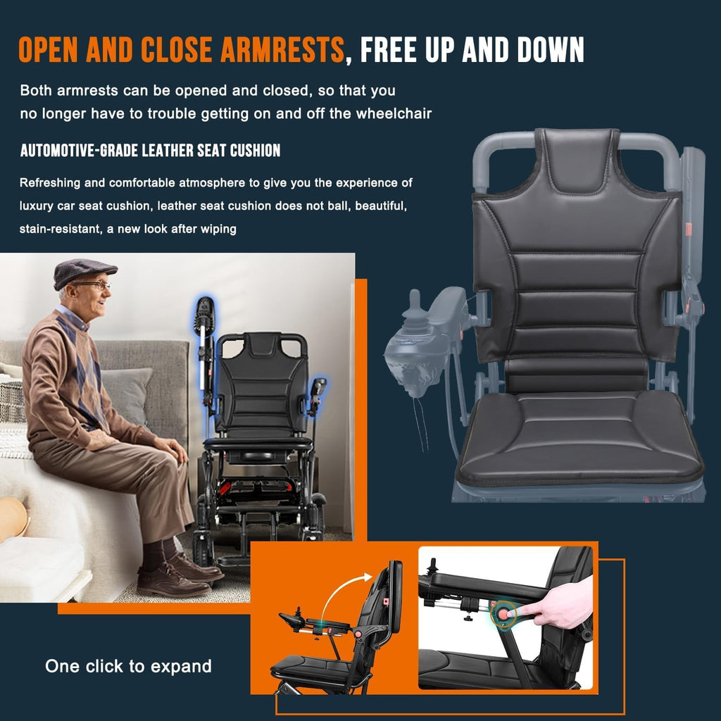 Ultra-Light Foldable Electric Wheelchair – 13kg, Carbon 10Ah Battery, 20km Range, 220lb Capacity