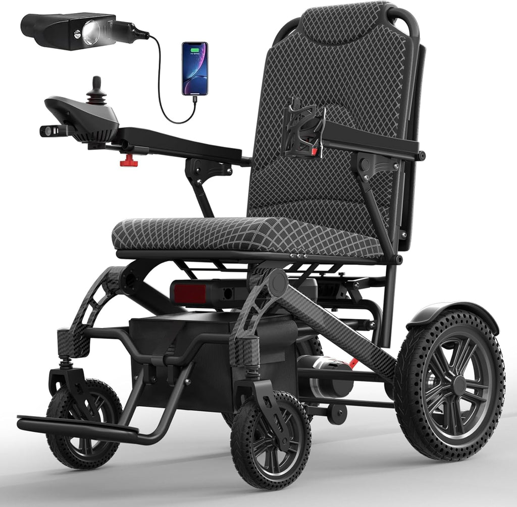 Foldable Electric Wheelchair with Dual 250W Motors, 16-Mile Range, 360° Joystick
