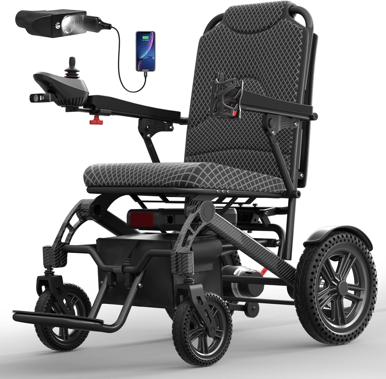 Foldable Electric Wheelchair with Dual 250W Motors, 16-Mile Range, 360° Joystick