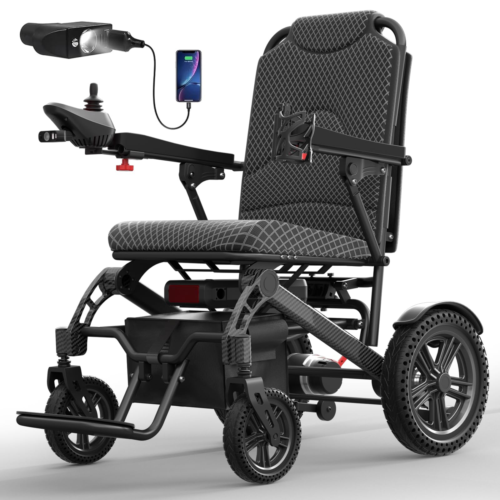 Foldable Electric Wheelchair with Dual 250W Motors, 16-Mile Range, Intelligent Braking