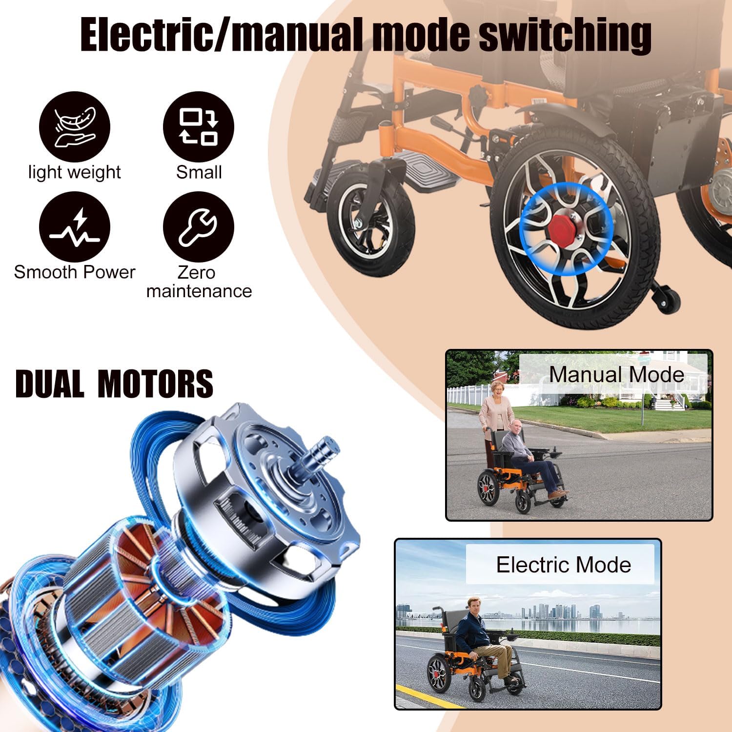 Foldable Lightweight Electric Wheelchair with Joystick Control