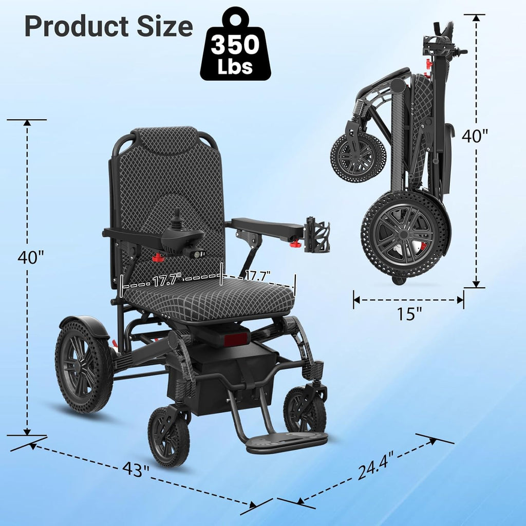 Foldable Electric Wheelchair with Dual 250W Motors, 16-Mile Range, 360° Joystick