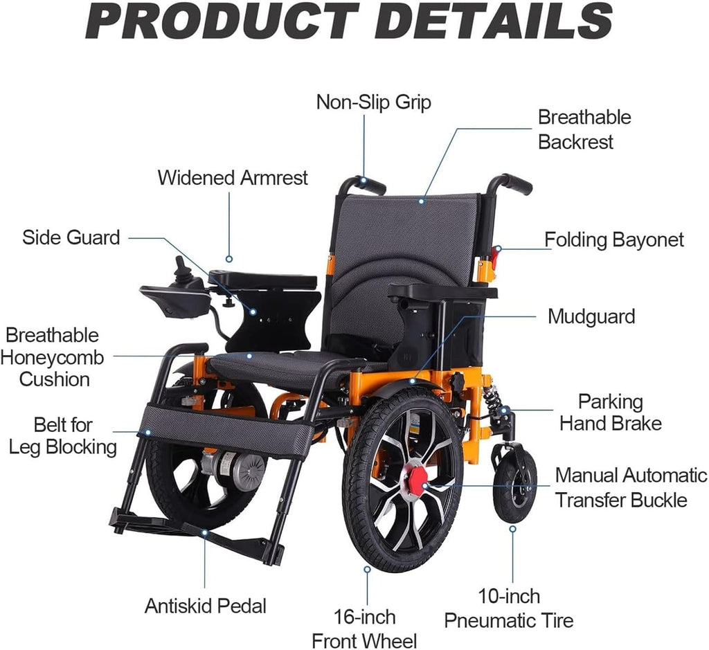 Foldable Electric Wheelchair with Dual 250W Motors and Lithium Battery – Adjustable Speed