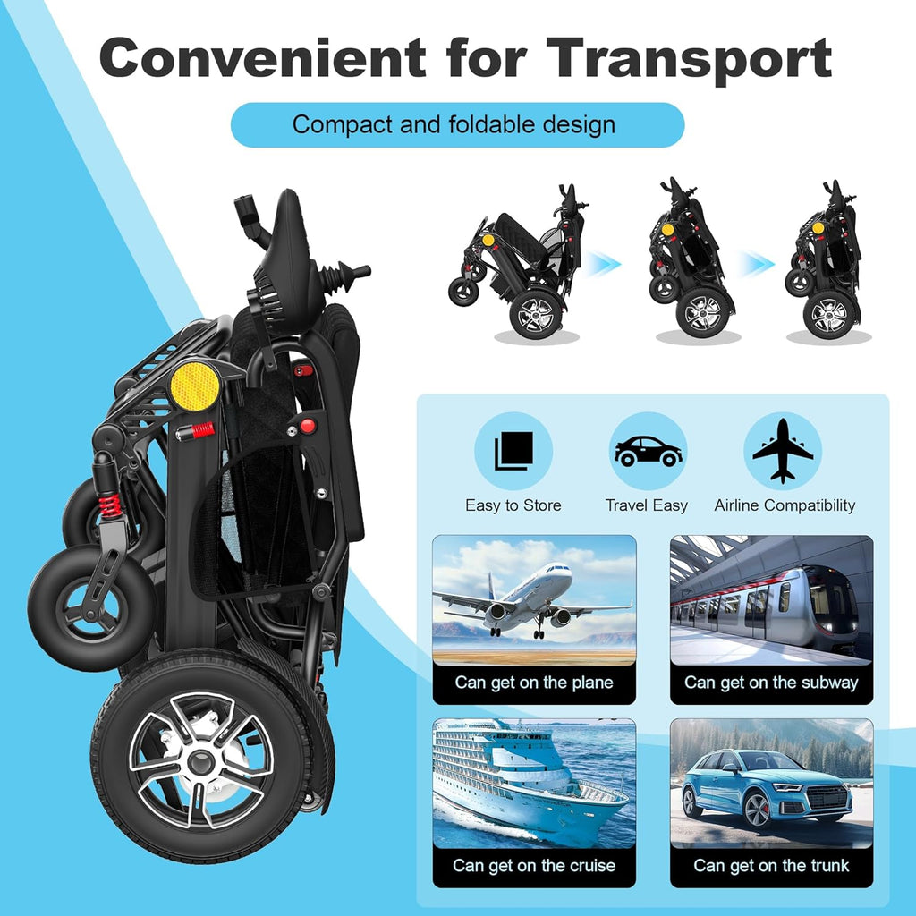 Foldable Electric Wheelchair with Dual Motor, 30-Mile Range, 350 lb Capacity, 2-Year Warranty – Portable Mobility Aid for Adults