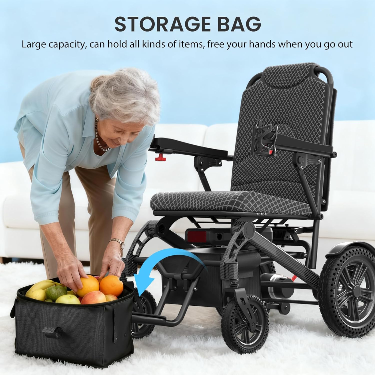 Foldable Electric Wheelchair with Dual 250W Motors, 16-Mile Range, 360° Joystick