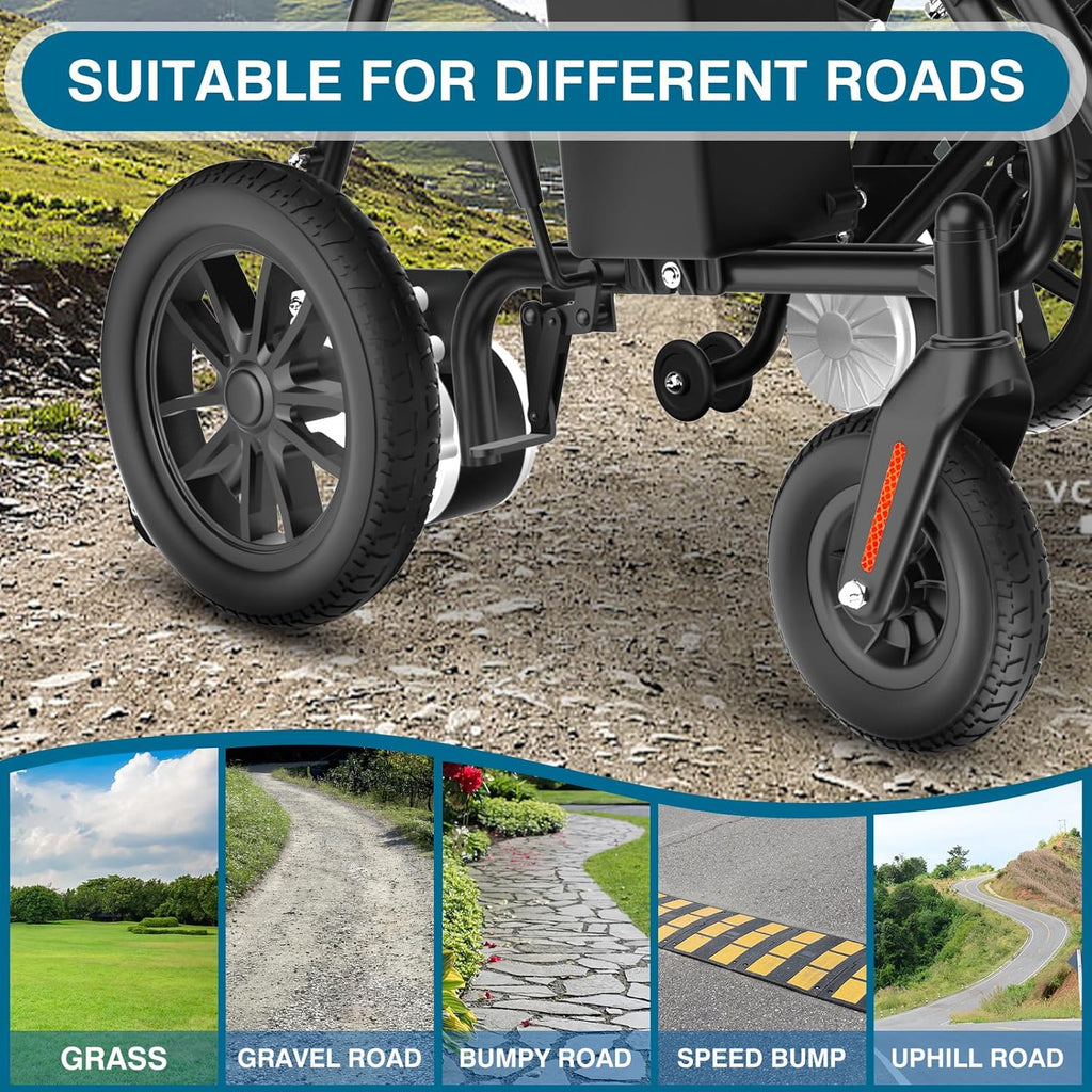 Foldable Electric Wheelchair with Dual 250W Motors, 16-Mile Range, Intelligent Braking