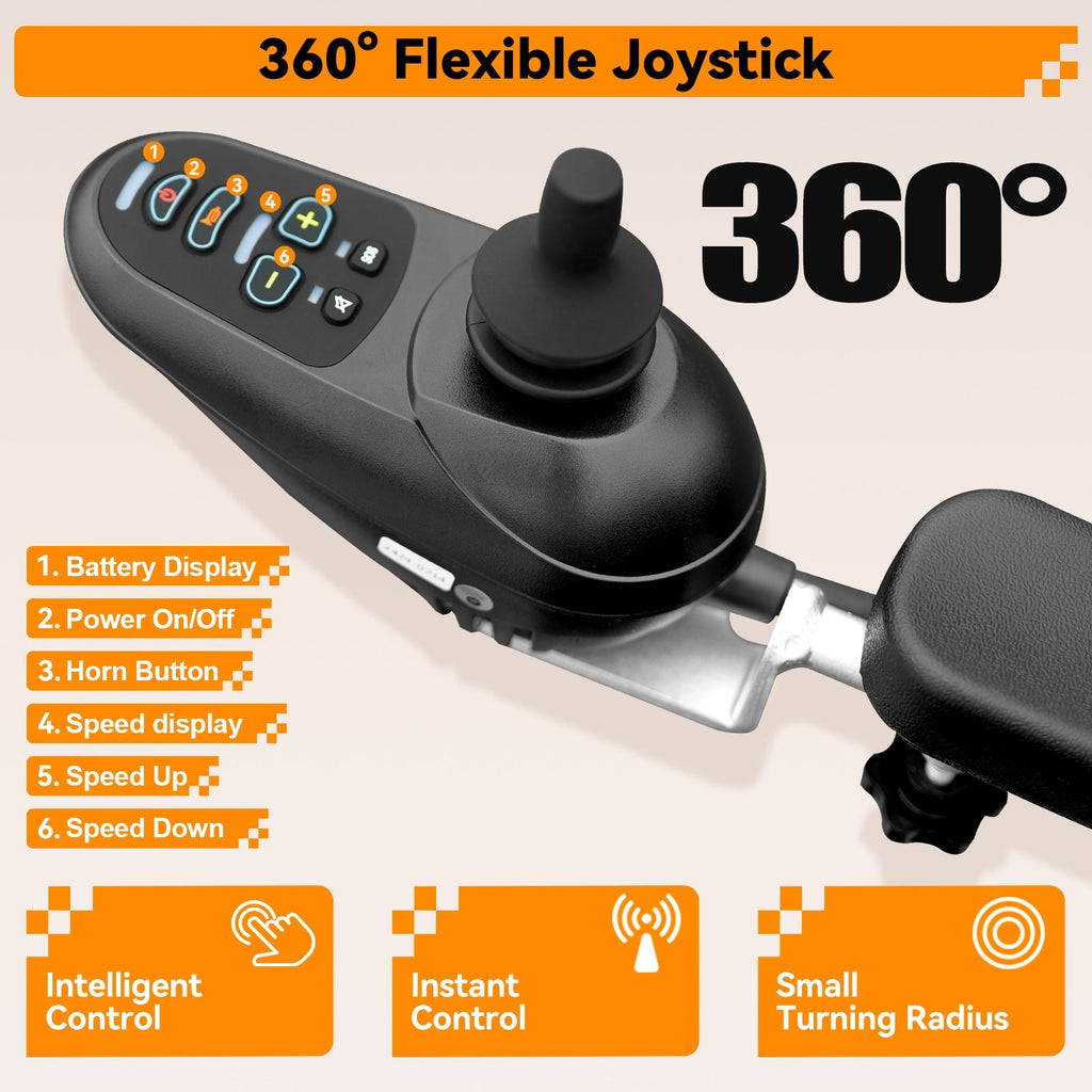 Foldable Lightweight Electric Wheelchair with Removable Battery 500W Power, 13-Mile Range