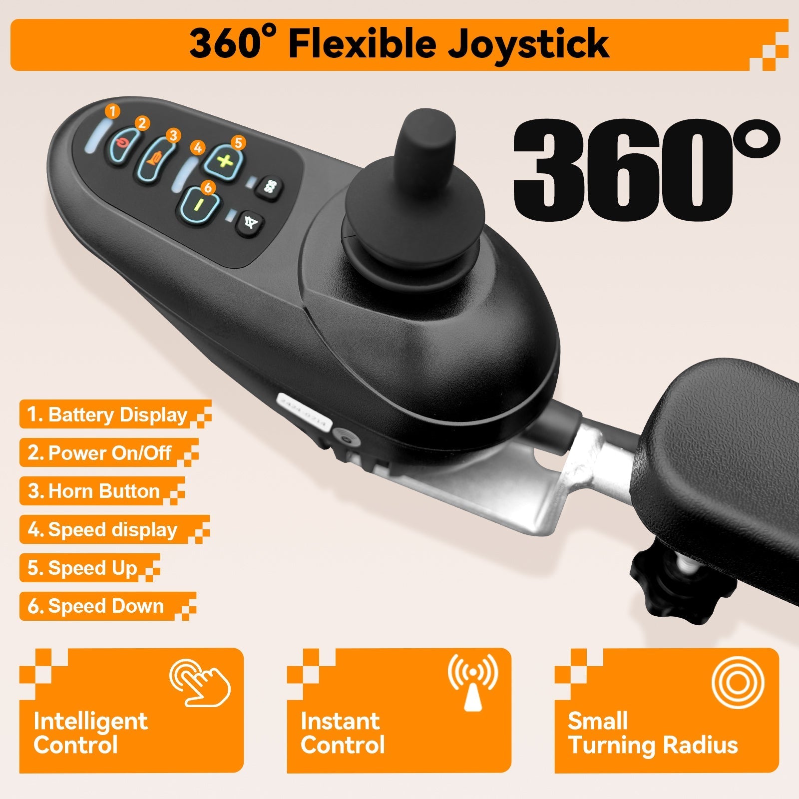 Foldable Lightweight Electric Wheelchair with Removable Battery 500W Power, 13-Mile Range