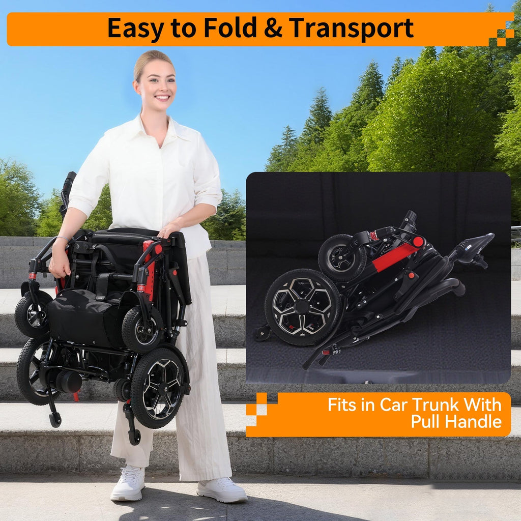 Foldable Lightweight Electric Wheelchair with Removable Battery 500W Power, 13-Mile Range
