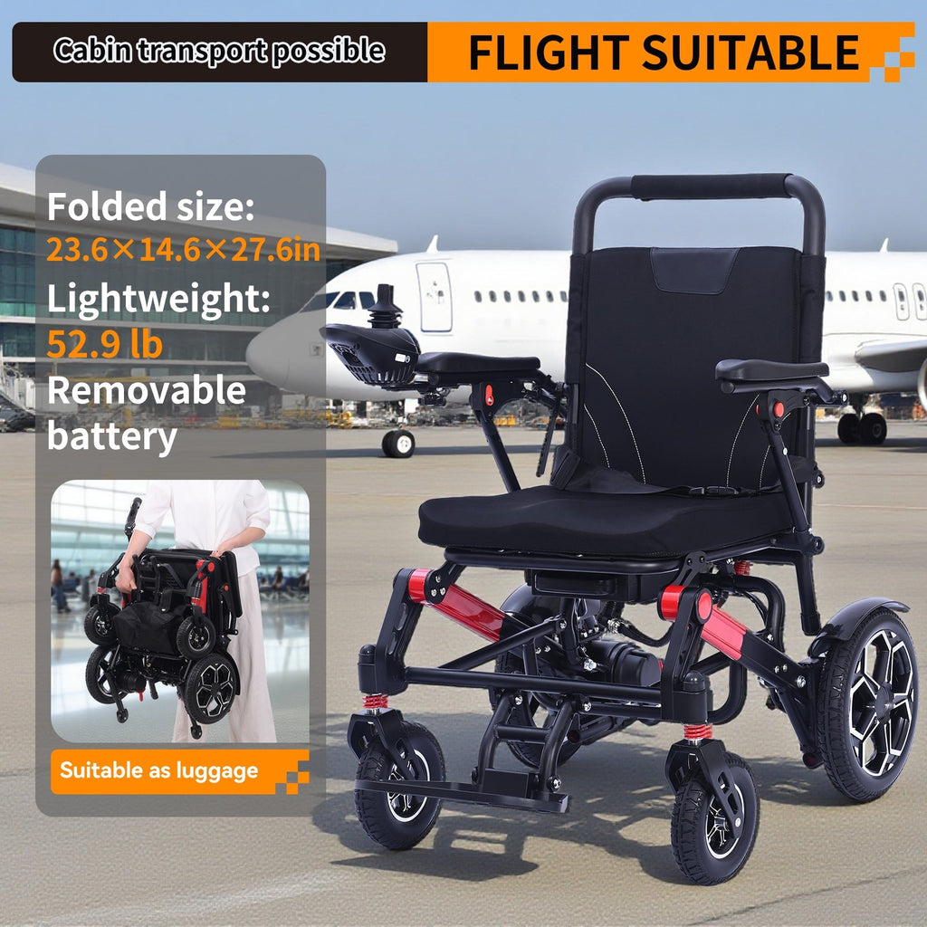 Foldable Lightweight Electric Wheelchair with Removable Battery 500W Power, 13-Mile Range
