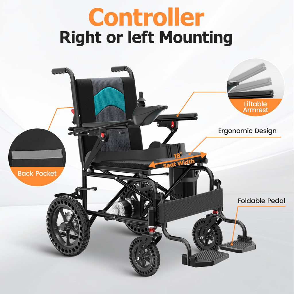 hair, Aluminum Frame, Lithium Battery, Lightweight 40lbs, 15-Mile Range, All-Terrain Power Chair for Adults