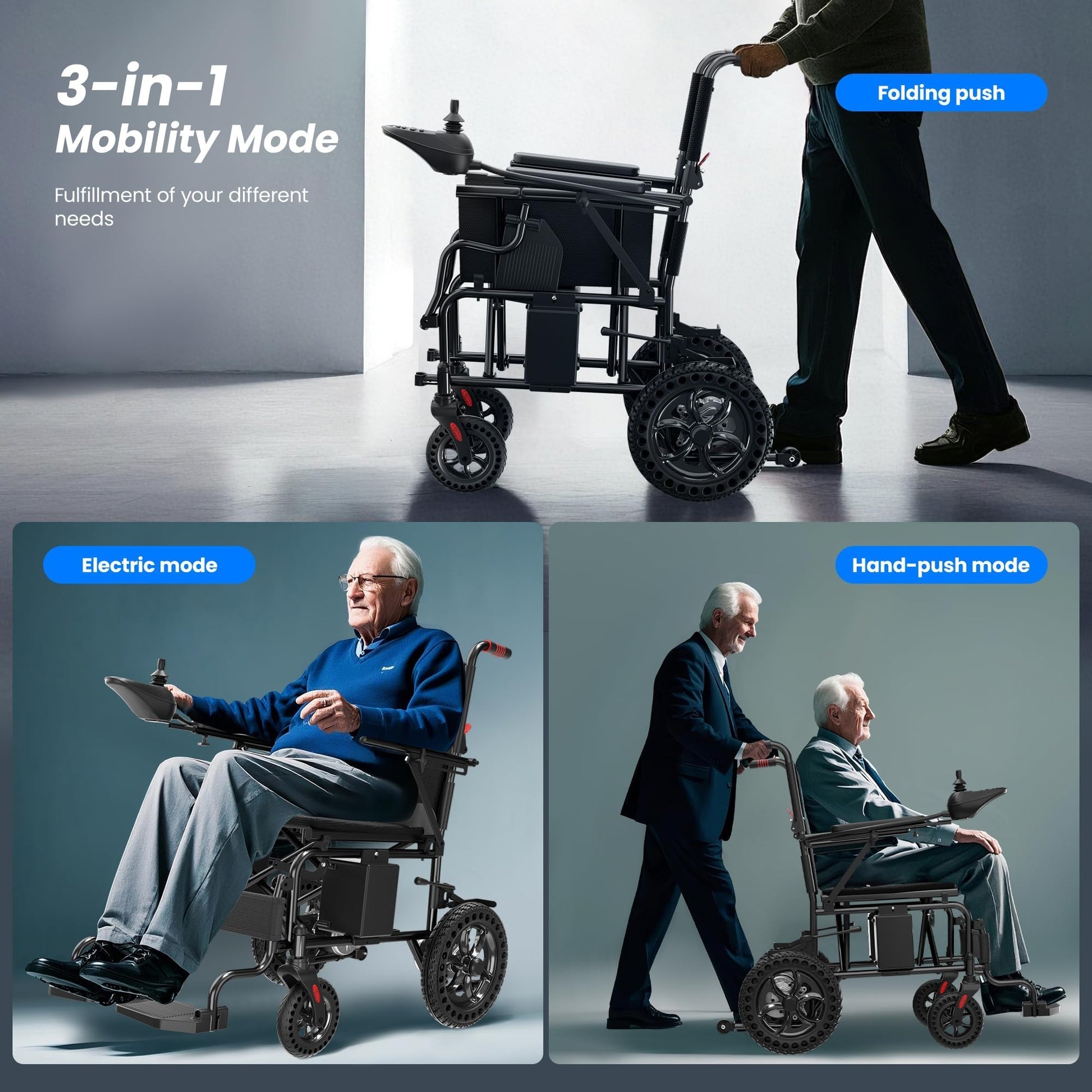 hair, Aluminum Frame, Lithium Battery, Lightweight 40lbs, 15-Mile Range, All-Terrain Power Chair for Adults