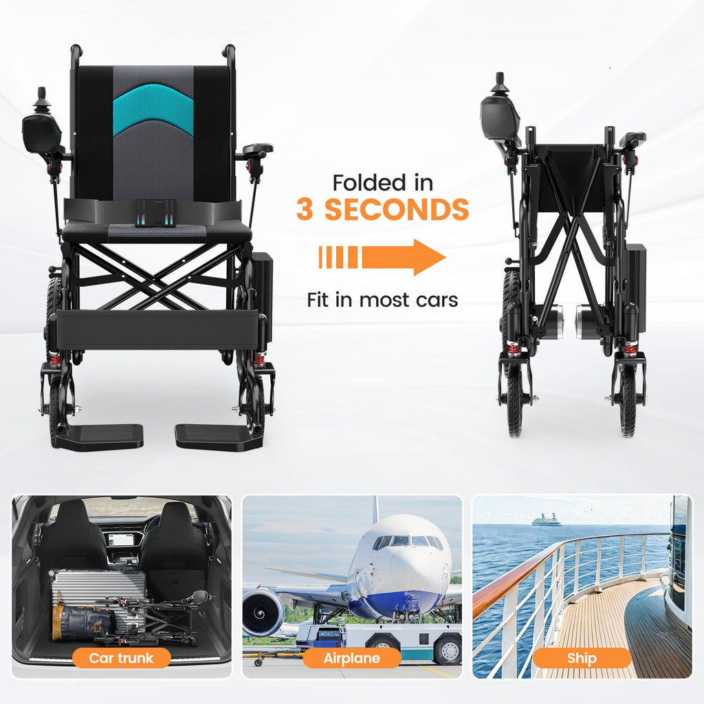 hair, Aluminum Frame, Lithium Battery, Lightweight 40lbs, 15-Mile Range, All-Terrain Power Chair for Adults